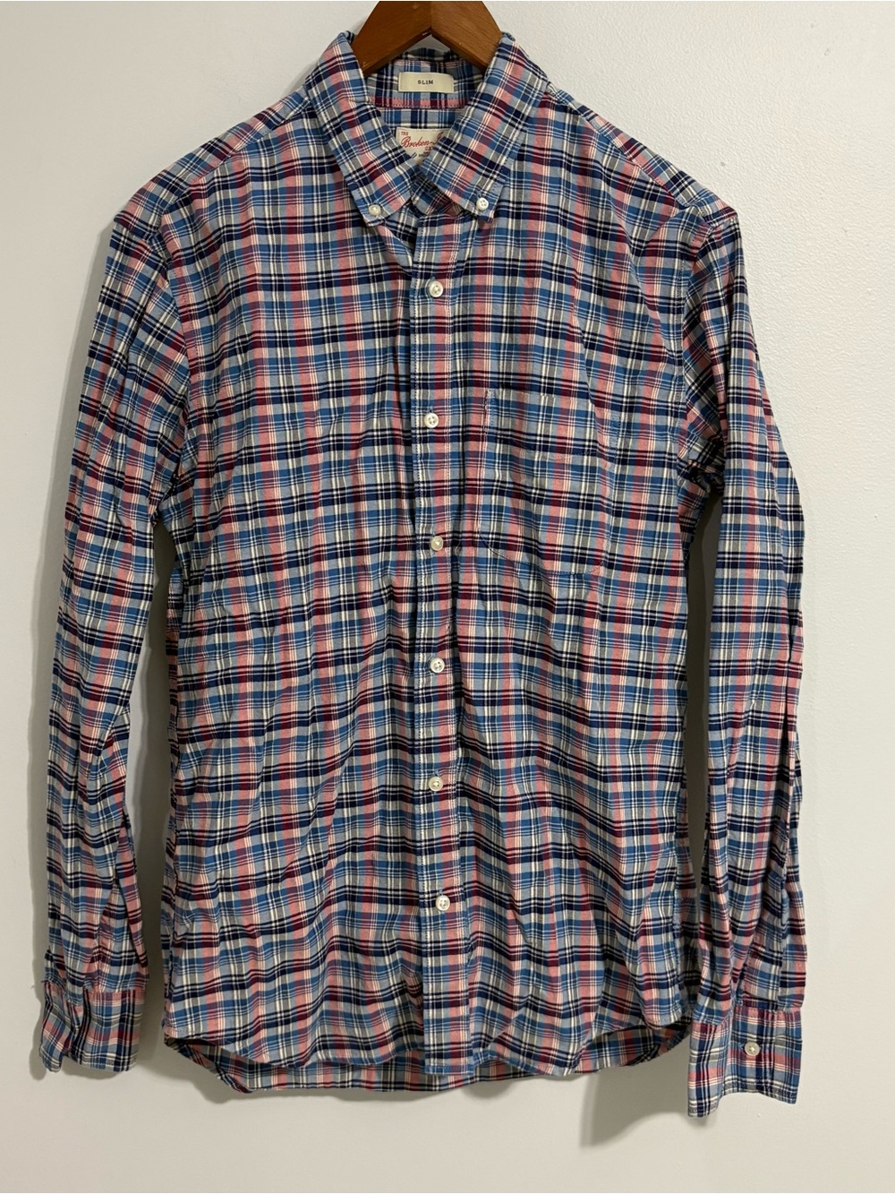 The Broken- In Oxford by J Crew Slim Men's Plaid Red & Blue Button Down Medium